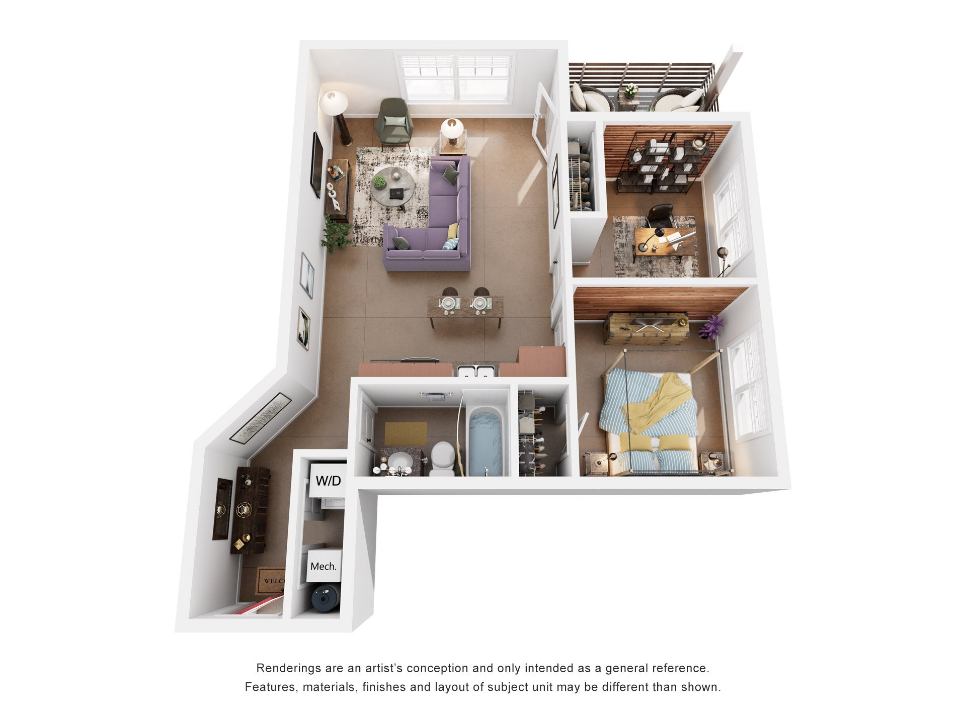 Floor plan for 2 beds, 1 bath, 1031 sqft
